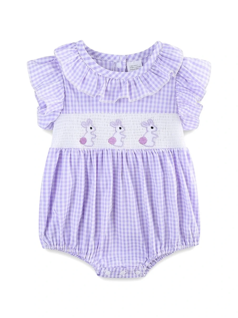 Lavender Gingham Bunny Smocked Baby Romper